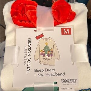 Grayson Social Peanuts Sleep Dress with Spa Headband NEW